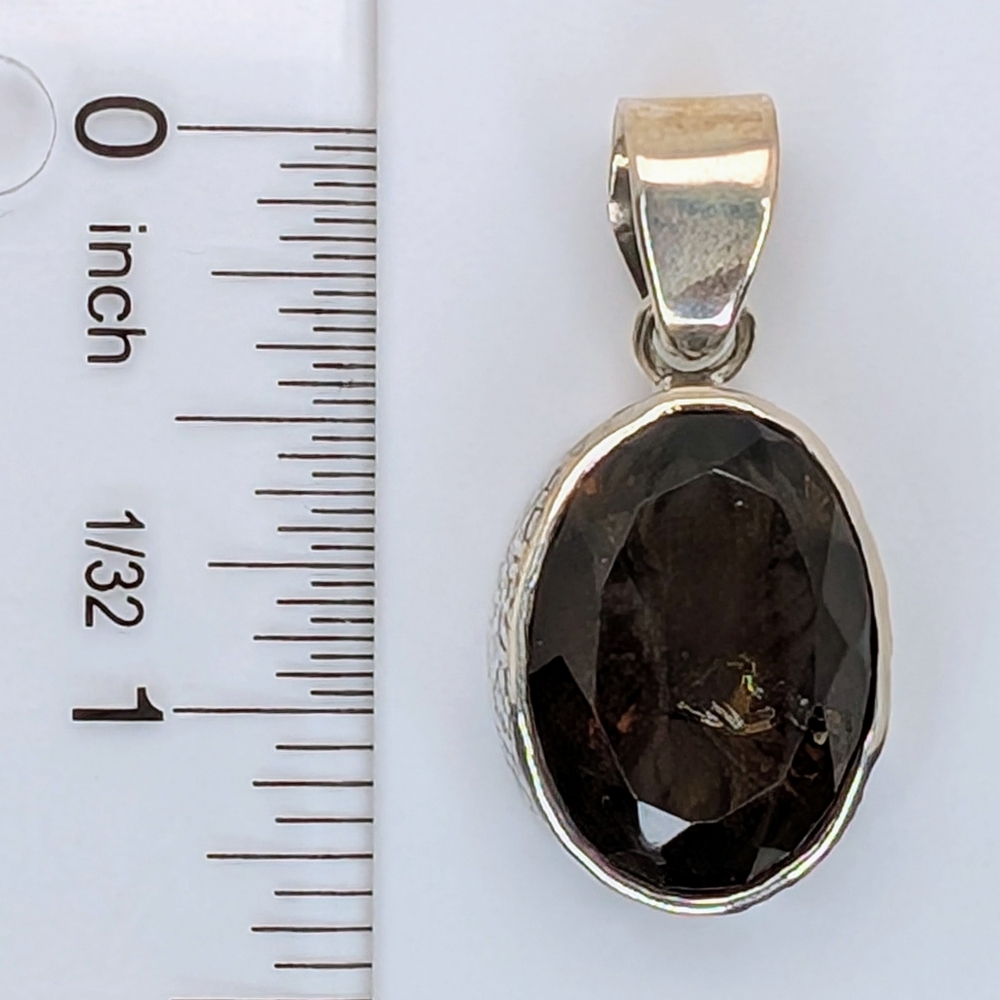 Carved Flower Smoky Quartz Pendant S925 Sterling Silver - Picture 6 of 7